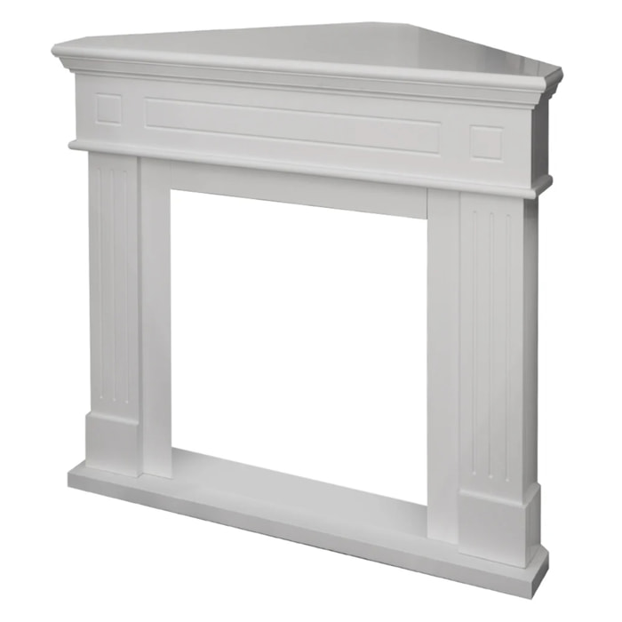 Ford - Cornice per Camino Angolare 110x102x63 cm Rivestimento Decorativo in Legno MDF Bianco
