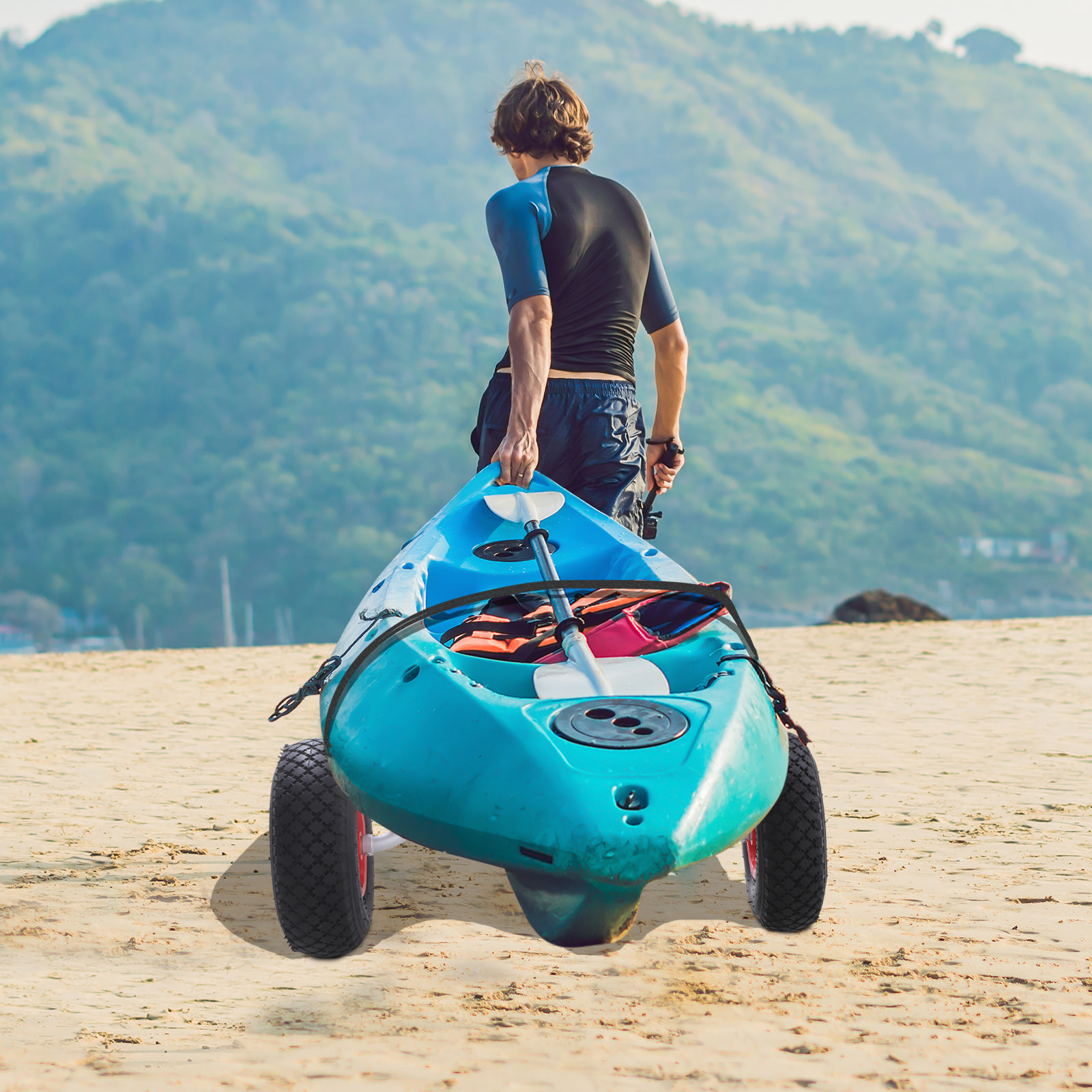 Chariot sit on top kayak chariot de transport pliable pour bateaux canoë ou kayak charge max. 70 Kg alu. mousse antidérapante