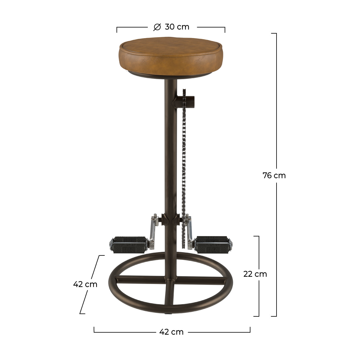 Tabouret de bar indus Gaya en cuir 73 cm