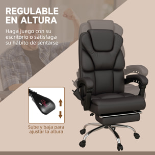 Silla de Oficina con 6 Puntos de Masaje Silla Ejecutiva Reclinable de PU con Control Remoto Altura Ajustable Respaldo Alto Reposapiés y Bolsillo 63x57x118-126 cm Marrón