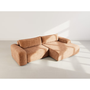 Rebecca - canapé d'angle droit 4 places convertible avec coffre en velours texturé - Rouille