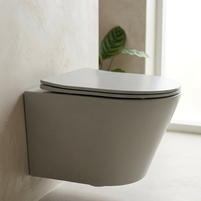WC suspendu Infinitio gris mat sans bride et fixations invisibles + abattant frein de chute (GreyInfinitio)