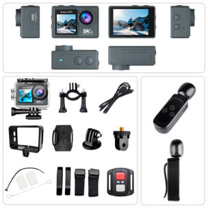 Cámara Deportiva M40 TRW 5k 30 fps con 47,5 mpx, doble pantalla de 2" y 1.3", estabilizador de imagen, multitud de accesorios, micrófono inalámbrico y WIFI.