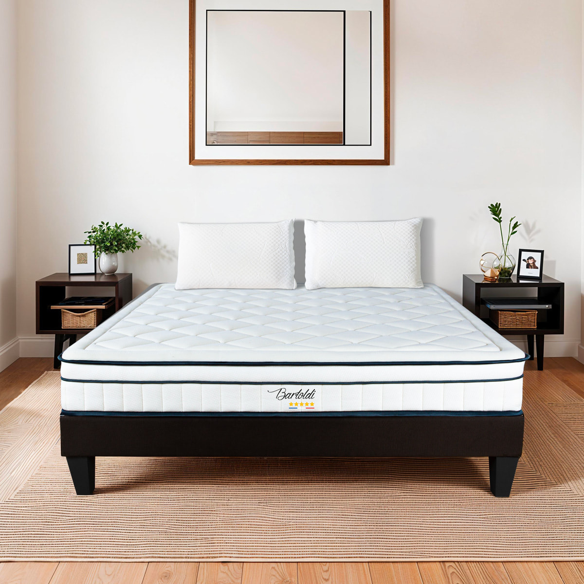 Ensemble Matelas Ressorts ensachés Bartoldi avec sommier en bois