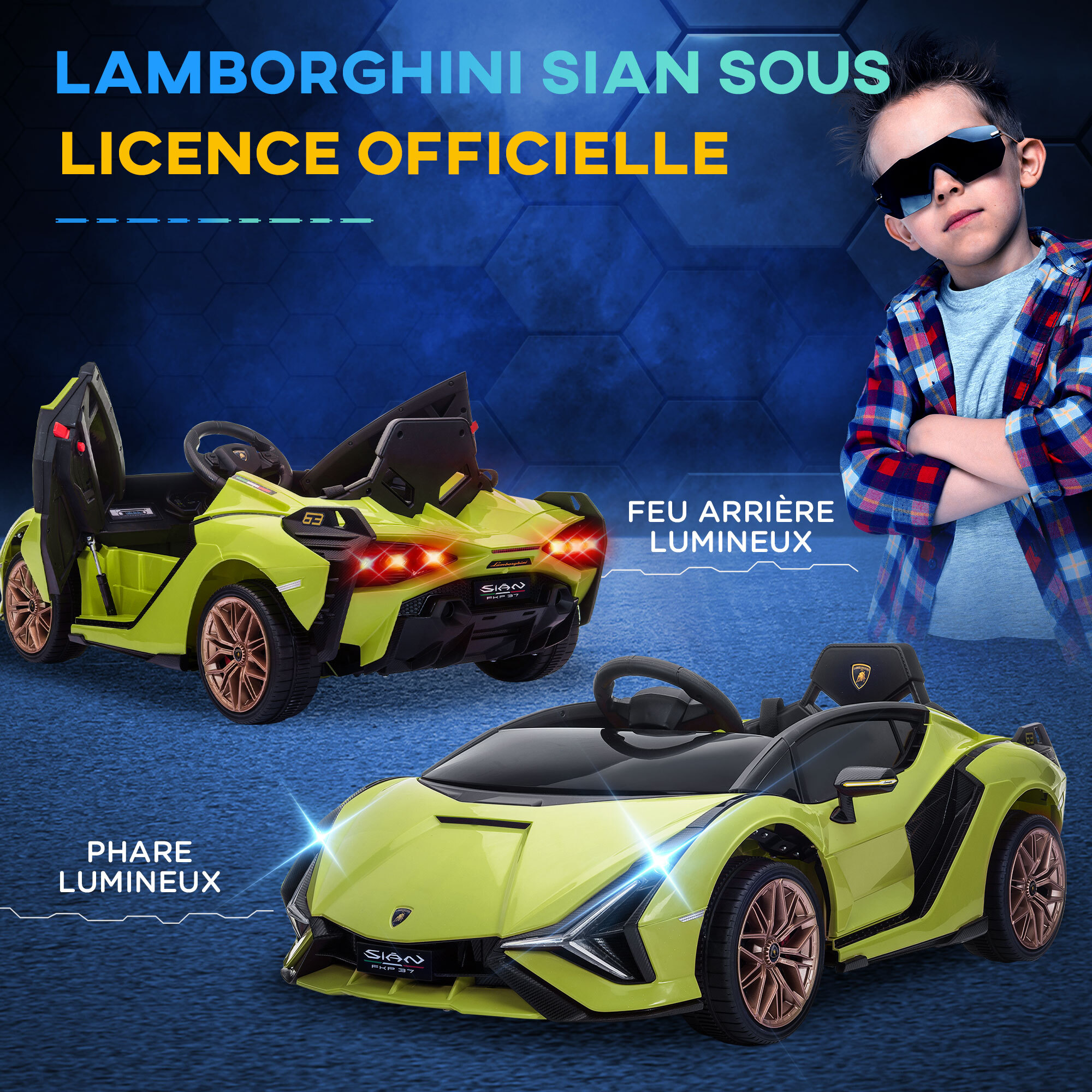 Voiture électrique enfant de sport supercar 12 V - V. max. 5 Km/h effets sonores + lumineux vert