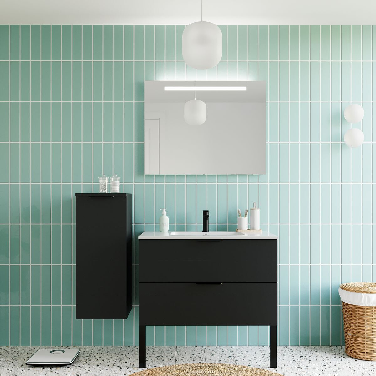 Meuble salle de bain vasque intégrée 2 tiroirs - SOHO