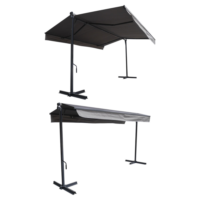 Store double pente FRENE sur pieds 3,95 x 3 m - Toile grise et structure grise