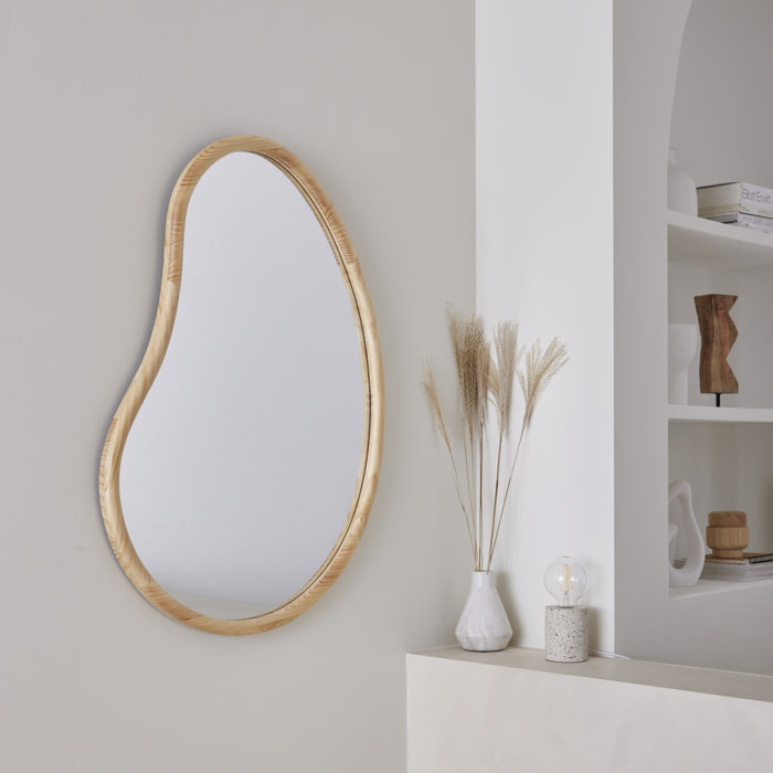 Miroir organique en bois de sapin 95cm épaisseur 3cm coloris naturel idéal entrée. chambre ou salle de bain