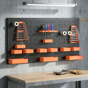 Organizador de Herramientas de Pared de 33 Piezas 120x60 cm, Paneles de Herramientas de Pared con Ganchos, Contenedores y Estantes, para Garajes, Negro y Naranja