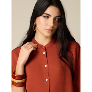 Oltre - Camisa boxy cuello mao - Naranja sol