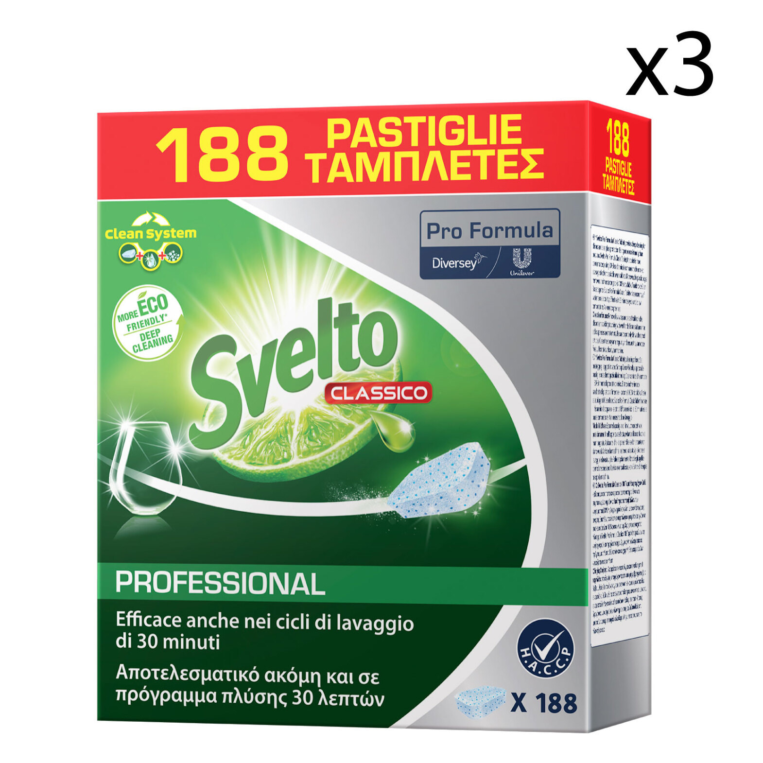 3x Svelto Professional Detersivo Classico in Pastiglie per Lavastoviglie - Confezione da 188 Tabs