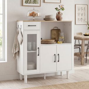 Aparador, Armario de Cocina Moderno con Puerta de Acrílico, Cajón, Estante Ajustable, Compartimento Abierto, Aparador para Cocina, Comedor, 80x34x91 cm, Blanco