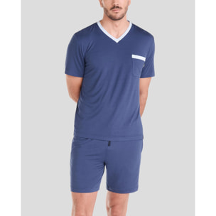 Pijama corto hombre liso contraste cómodo