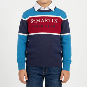 Girocollo finezza 12 con intarsi e ricamo logo Polo Club St Martin Blu