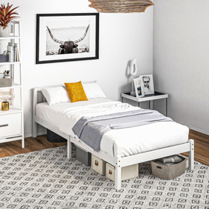 Lit simple design - tête de lit, sommier inclus - dim. 198L x 96l x 70H cm - compatible matelas 190L x 90l cm - bois blanc