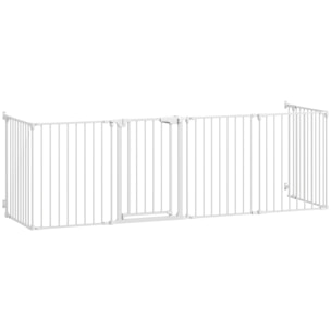 Barrière de sécurité pliable modulable max. L.366cm parc enclos 6 panneaux - porte double verrouillage - acier blanc