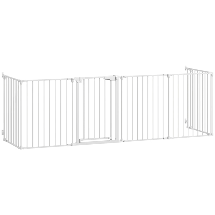 Barrière de sécurité pliable modulable max. L.366cm parc enclos 6 panneaux - porte double verrouillage - acier blanc