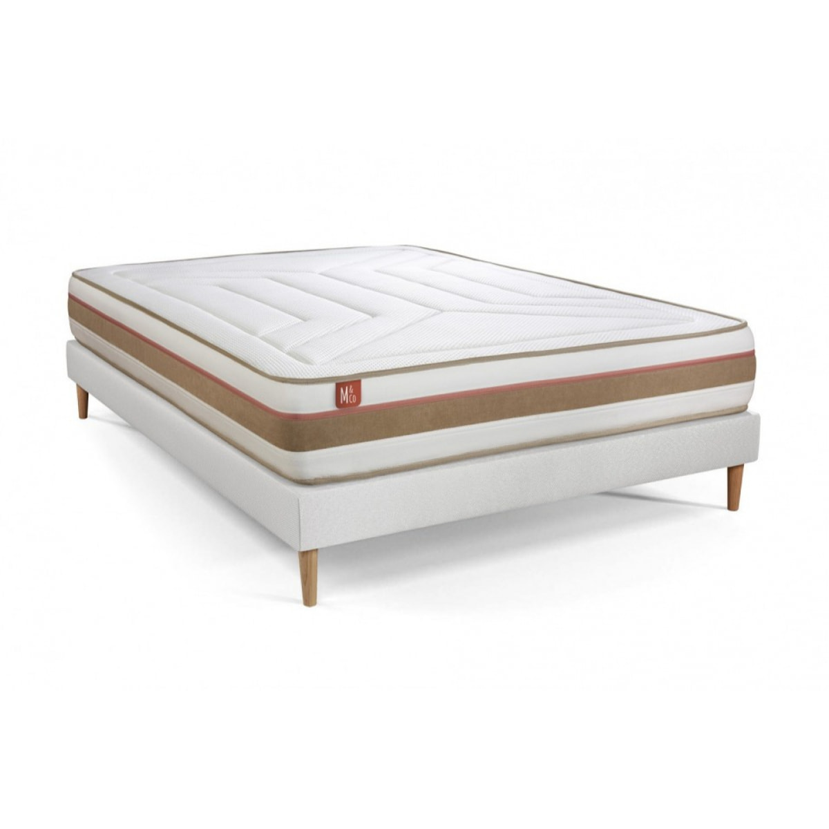 Pack matelas LE TENDRE - Ressorts ensachés + Mémoire de forme - Ep. 28 + sommier kit Blanc