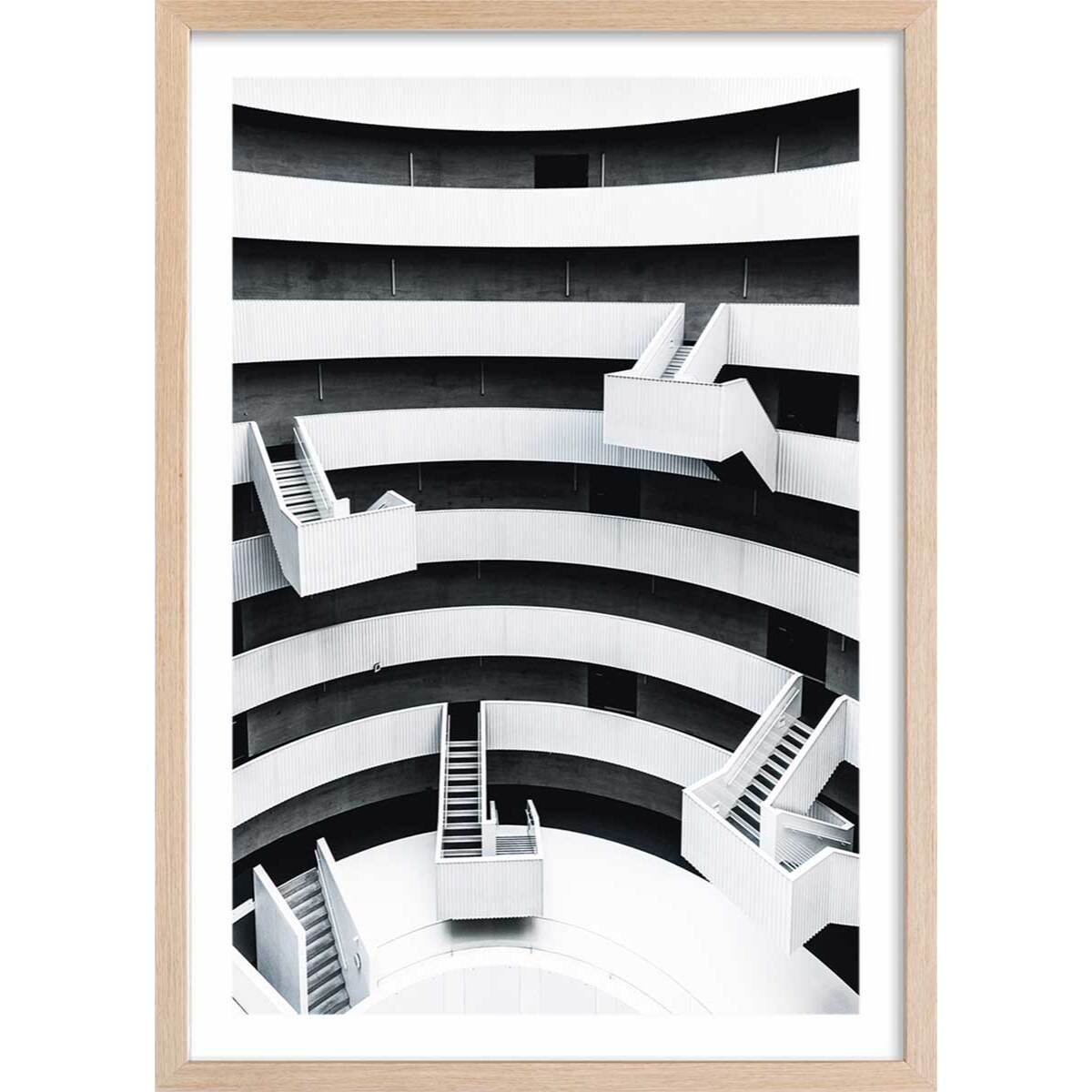 Affiche un escalier à paris Affiche + cadre en bois - Chêne