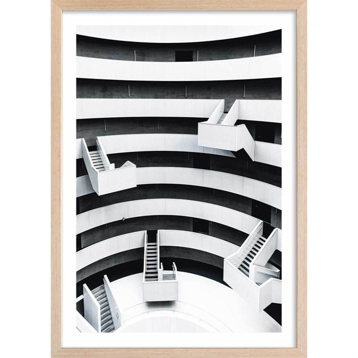 Affiche un escalier à paris Affiche + cadre en bois - Chêne