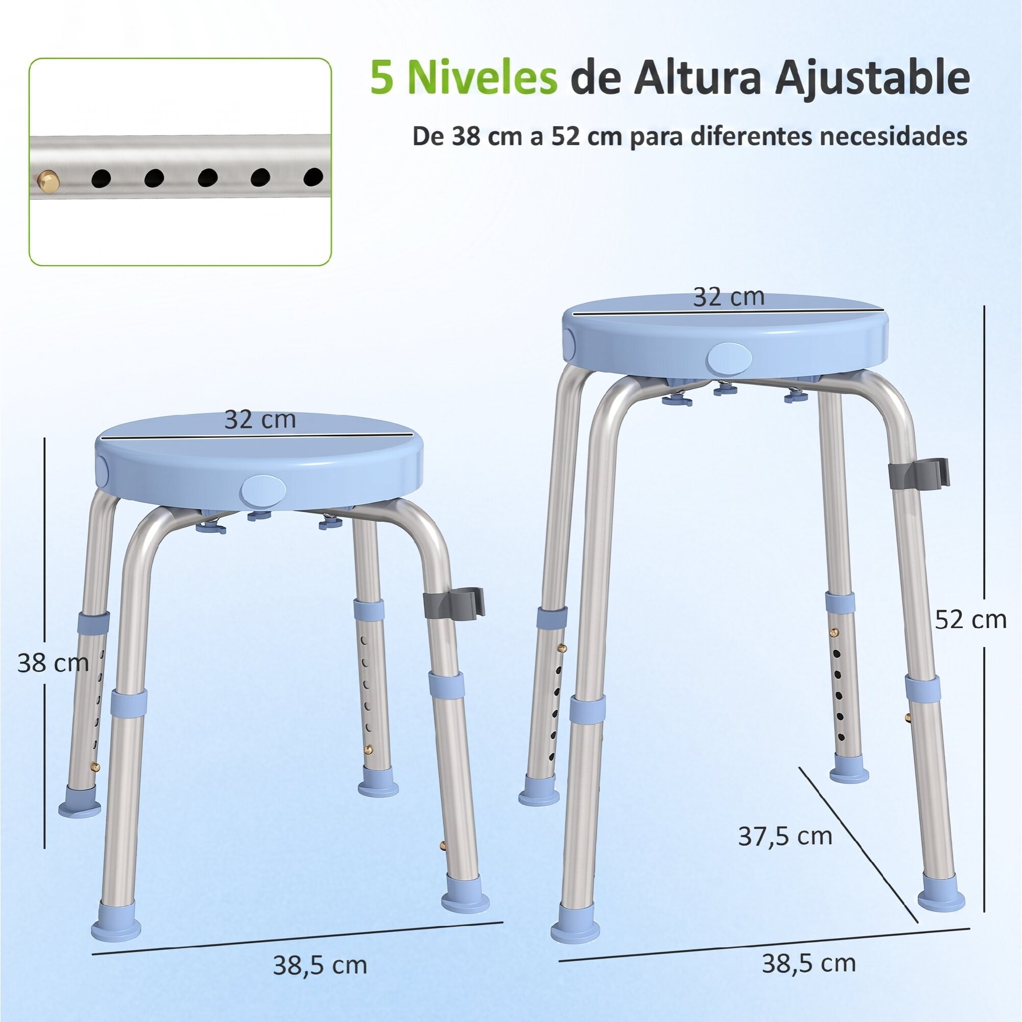 Silla Ducha Personas Mayores Giratorio 360°, Taburete Ducha con Marco de Aluminio, Altura Regulable en 5 Niveles, Antideslizante, Silla de Baño, Montaje Sin Herramientas, Carga 136 kg