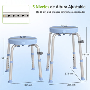 Silla Ducha Personas Mayores Giratorio 360°, Taburete Ducha con Marco de Aluminio, Altura Regulable en 5 Niveles, Antideslizante, Silla de Baño, Montaje Sin Herramientas, Carga 136 kg