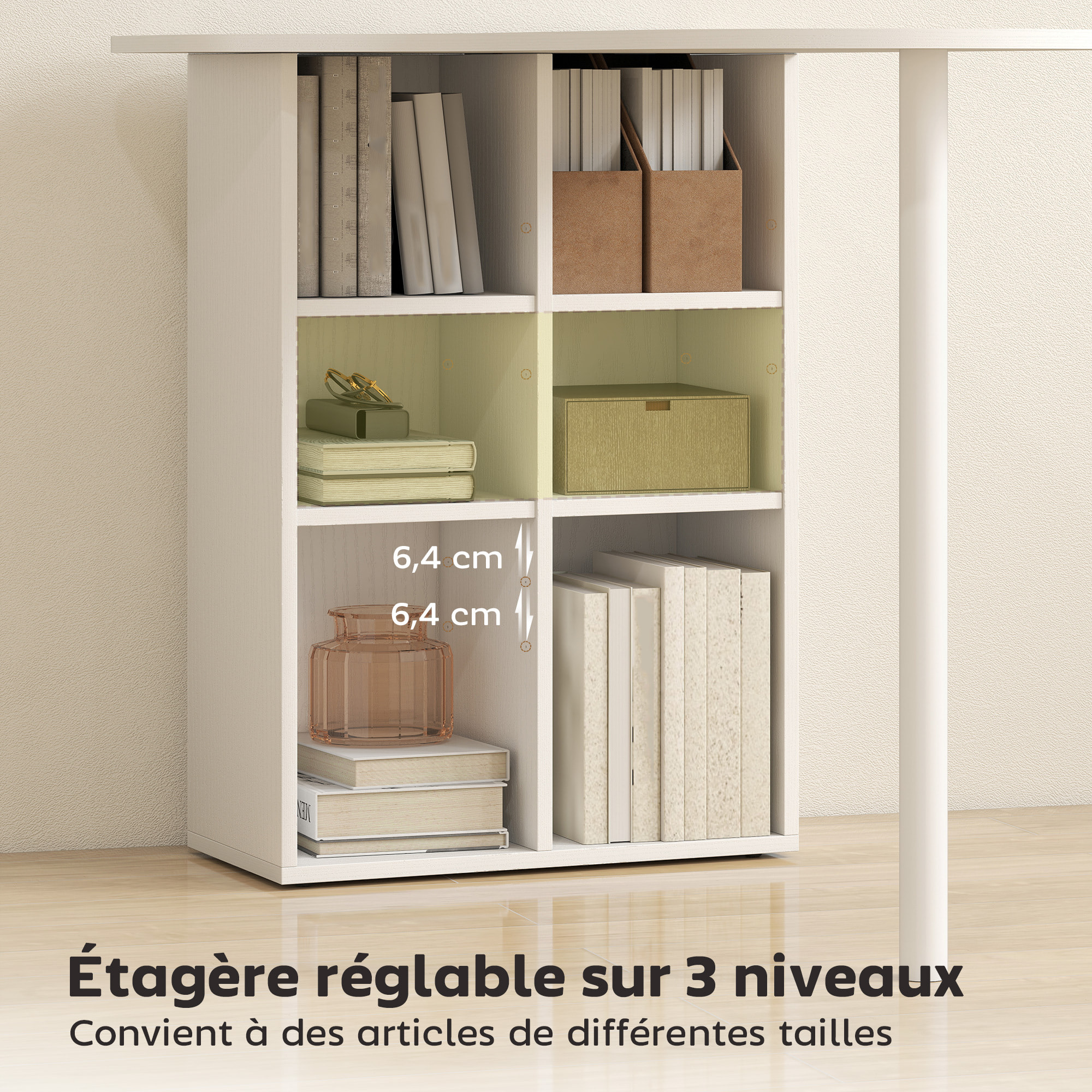 Bureau design - bureau forme organique compacte dim. 100 x 59 cm - 6 niches - acier MDF blanc