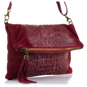 Borsa a spalla da donna Mantova.Incisione coccodrillo in vera pelle scamosciata