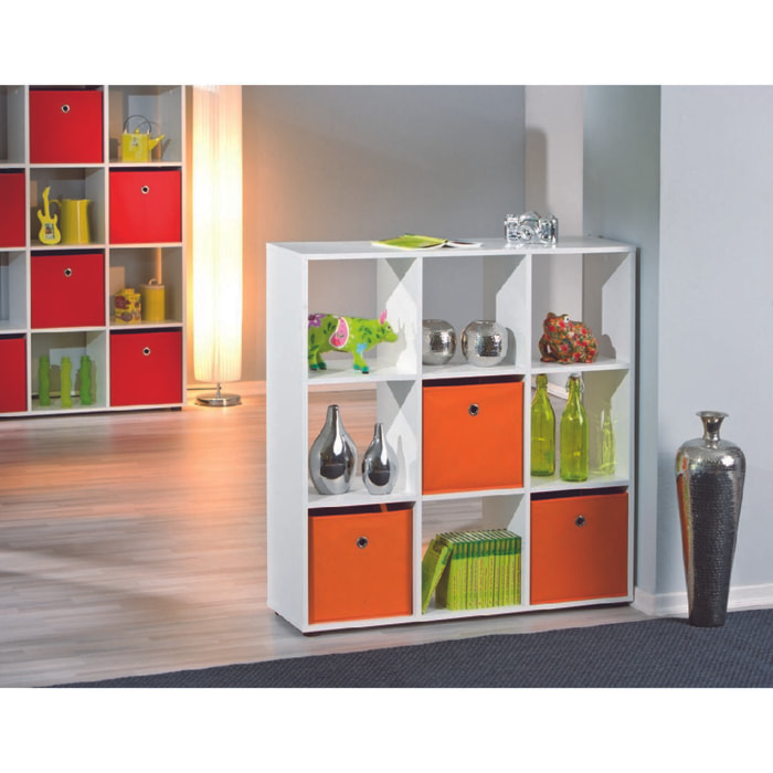 Libreria in laminato con nove vani, colore bianco, 104,5 x 109 x 33.