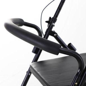 HOMCOM Andador para Ancianos Plegable, Andadores Adultos para Personas Mayores con Asiento Acolchado y 4 Ruedas, Mango Ergonómico Ajustable en Altura, Frenos de Maneta, Cesta, Reposapiés, Negro