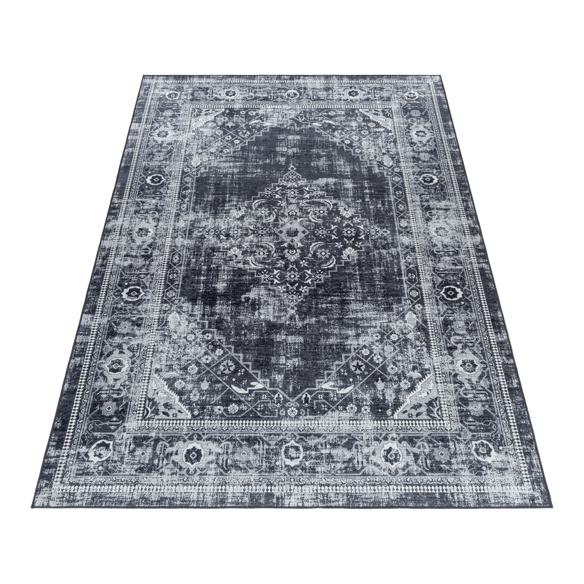 FIESTA - Tapis oriental effet vieilli noir