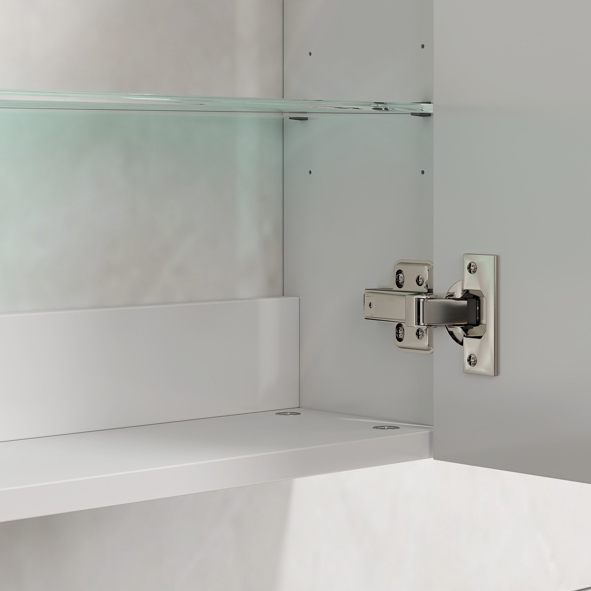 Armario de Baño Pared, Mueble de Baño Colgar con Estantes Ajustables de Vidrio Templado, Ahorro de Espacio, para Entrada, 40x15x55 cm, Blanco Brillo