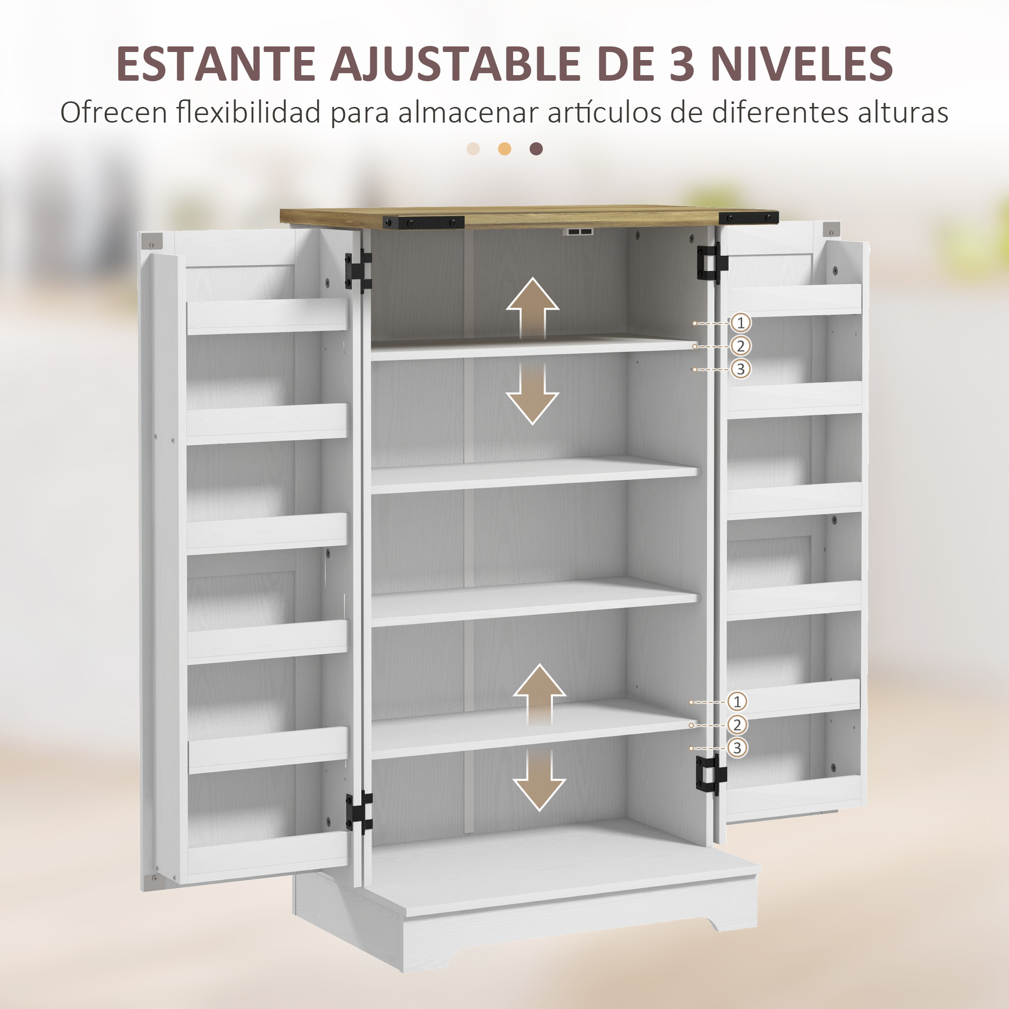 Armario Despensa Cocina Armario de Cocina con 2 Puertas y 16 Estantes Alacena Rústica con Estantes Ajustables para Comedor Salón 60x40x104 cm Crema