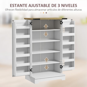 Armario Despensa Cocina Armario de Cocina con 2 Puertas y 16 Estantes Alacena Rústica con Estantes Ajustables para Comedor Salón 60x40x104 cm Crema