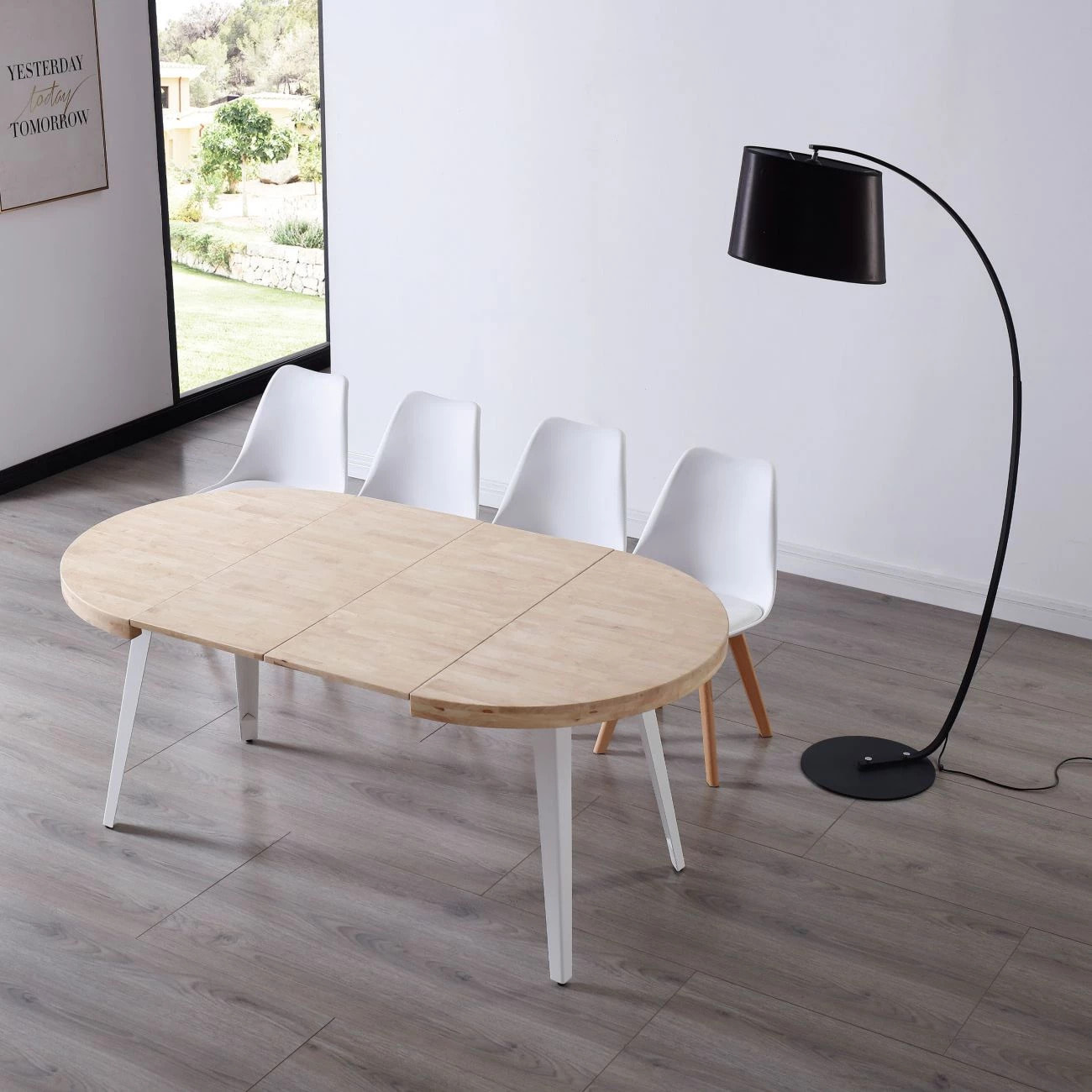 Mesa redonda extensible Berg Blanco - Roble