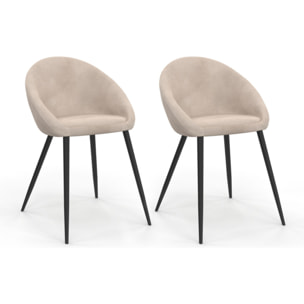 Chaises Dory en velours taupe et pieds métal noirs - lot de 2