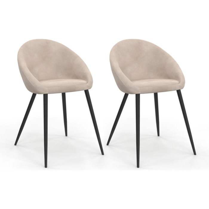 Chaises Dory en velours taupe et pieds métal noirs - lot de 2