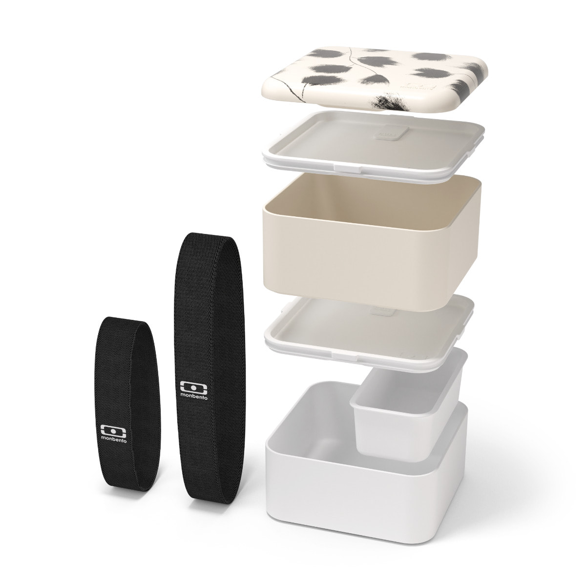 Set lunch box carrée 1,7L Graphic Plume et ses accessoires repas