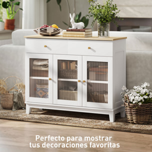 Aparador 3 Puertas de Vidrio Aparador para Salón Moderno con 2 Cajones y Estantes Ajustables para Comedor Entrada Blanco 100x35x80,3 cm