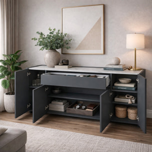Credenza Moderna Madia Con 4 Ante E 1 Cassetto Mobile Contenitore Sala da Pranzo Soggiorno 170 x 85 x 40 cm Grafite Effetto Marmo