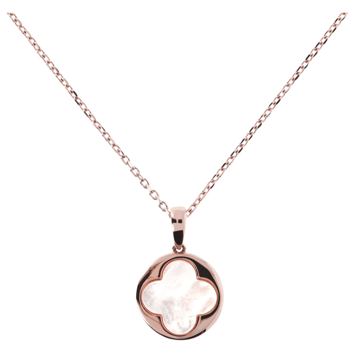 Collana con Quadrifoglio Grande in Pietra Naturale Madreperla Bianca