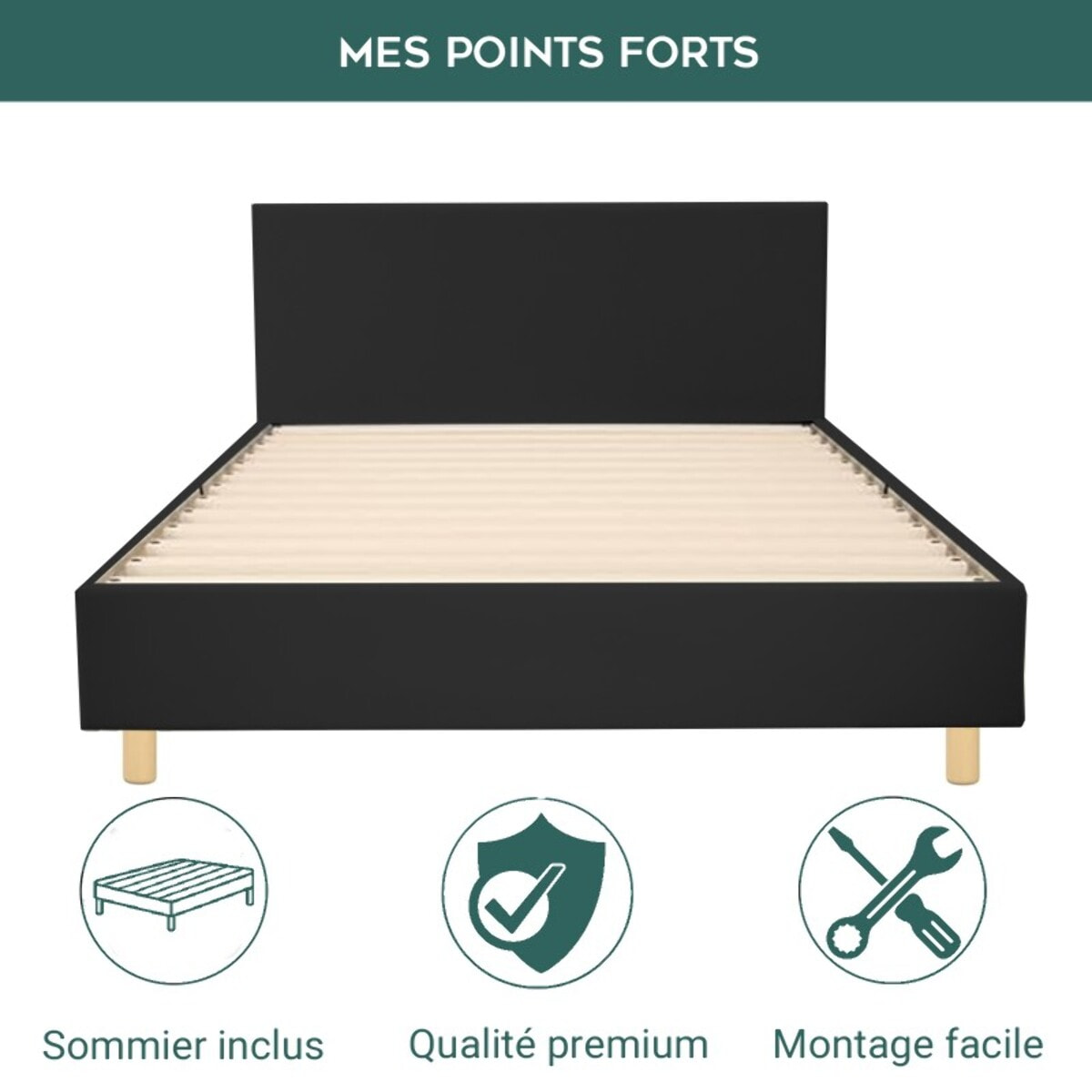 Ensemble Lit avec tête de lit & matelas | Mémoire de forme avec surmatelas intégré | Cadre à lattes | Simili cuir | Blanc