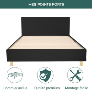Ensemble Lit avec tête de lit & matelas | Mémoire de forme avec surmatelas intégré | Cadre à lattes | Simili cuir | Blanc