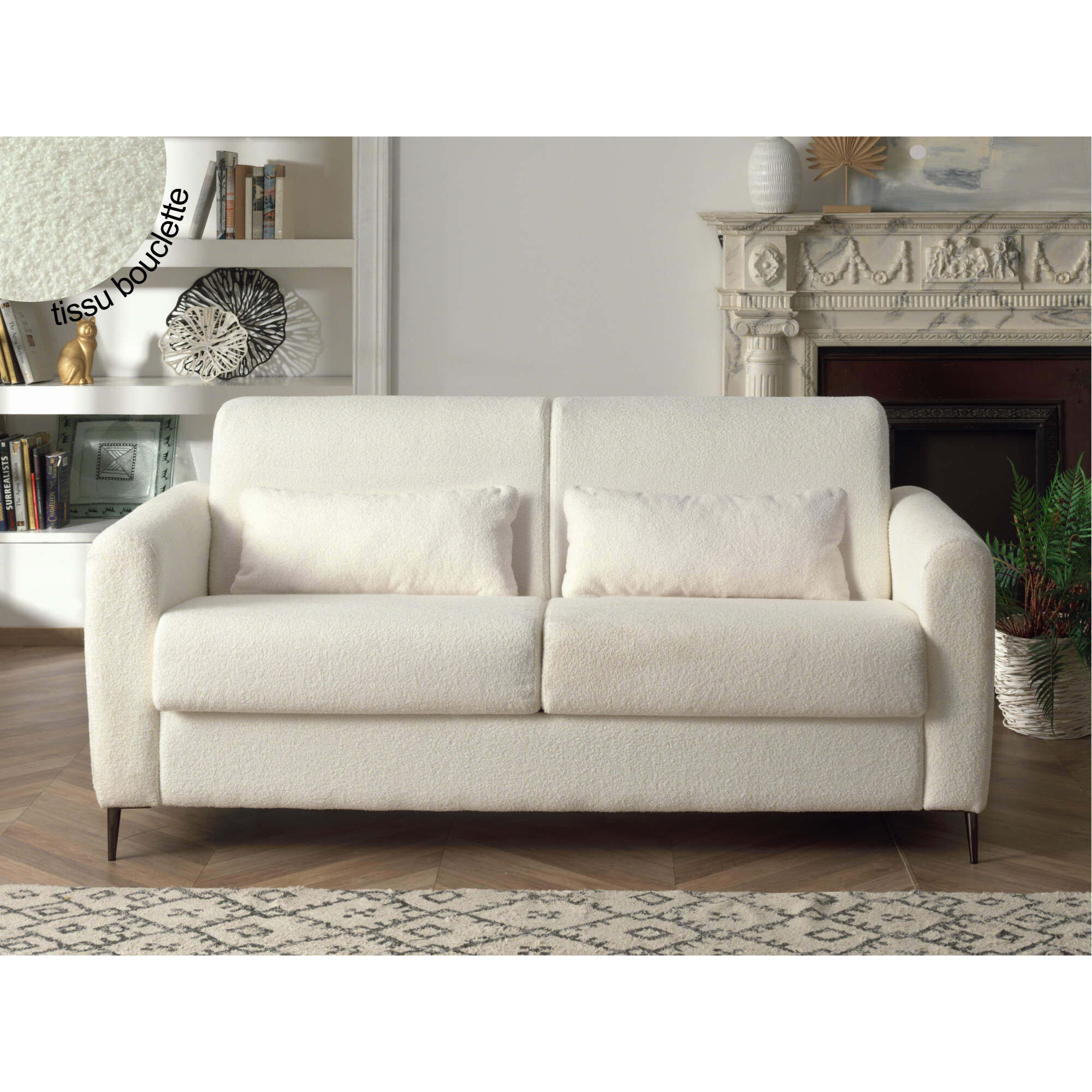 Owen - canapé 3 places convertible express couchage quotidien 140 cm matelas 12 cm en tissu bouclette - Beige