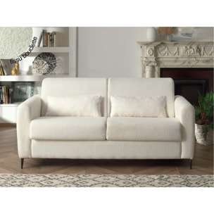 Owen - canapé 3 places convertible express couchage quotidien 140 cm matelas 12 cm en tissu bouclette - Beige