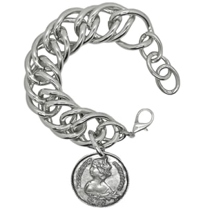 Pulsera plata eslabón grande doble con moneda