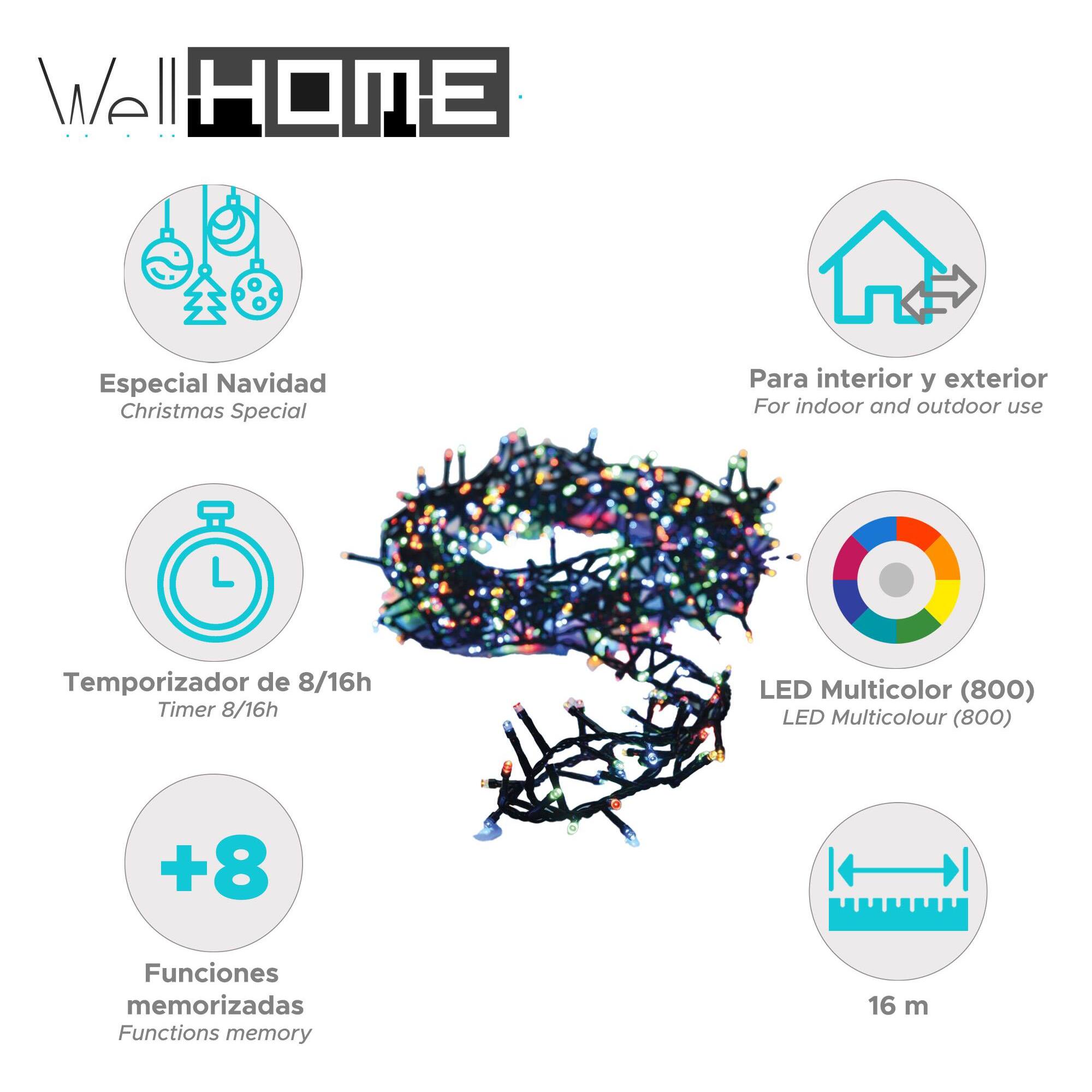 Guirnalda iluminación navideña con 800 led multicolor - 16 metros