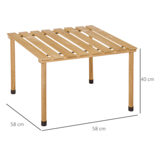 Table basse pliable de jardin camping plateau à lattes dim. 58L x 58l x 40H cm sac transport inclus bois sapin pré-huilé