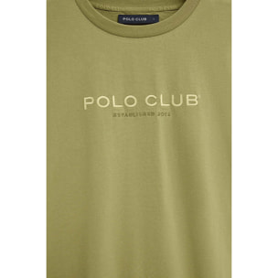 Camiseta verde hoja de manga corta con bordado Established 2012 Polo Club