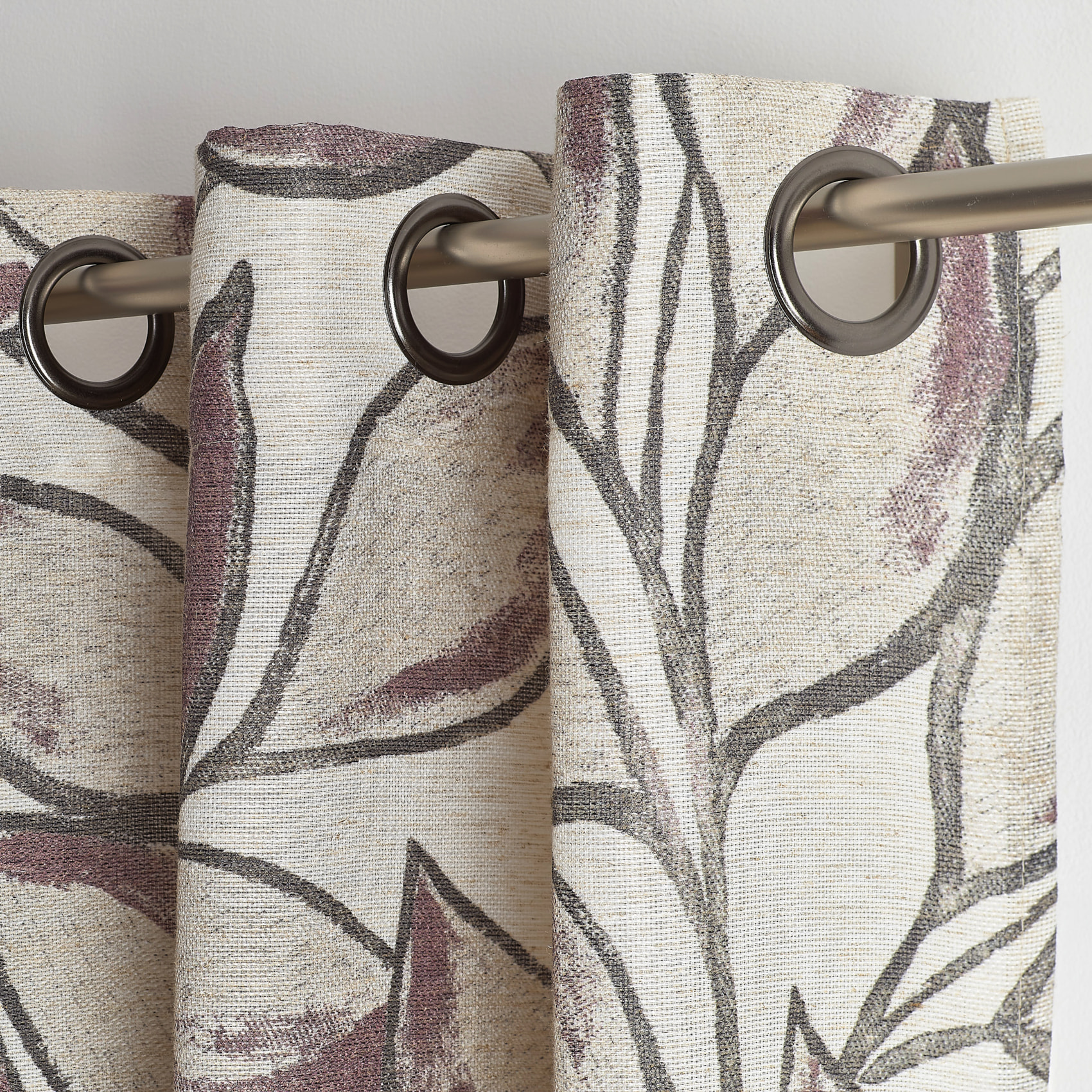 Rideau poly-lin imprimé feuilles aquarelle - Prune